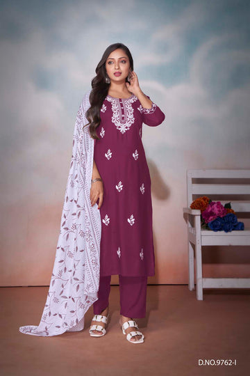 Label Khoj Women  heavy embroidery kurta trouser and Printed dupptta set