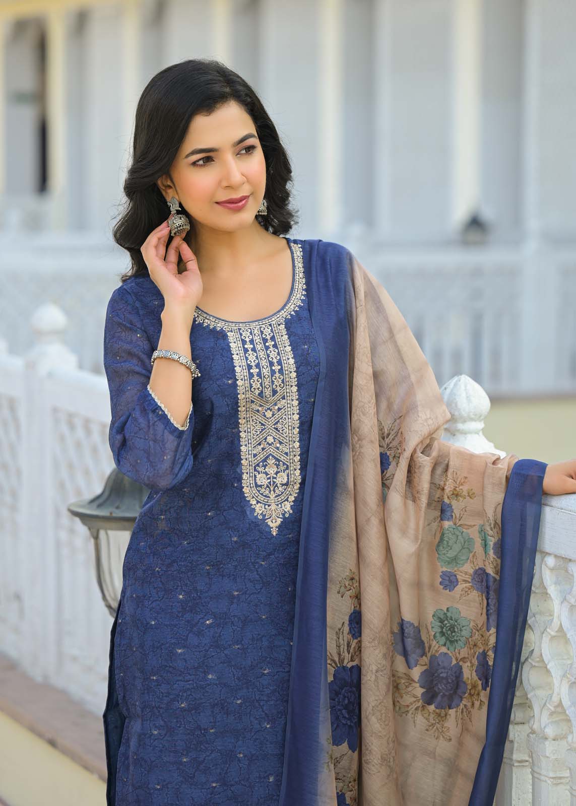 Label Khoj Women Chanderi kurta, trouser and dupptta set