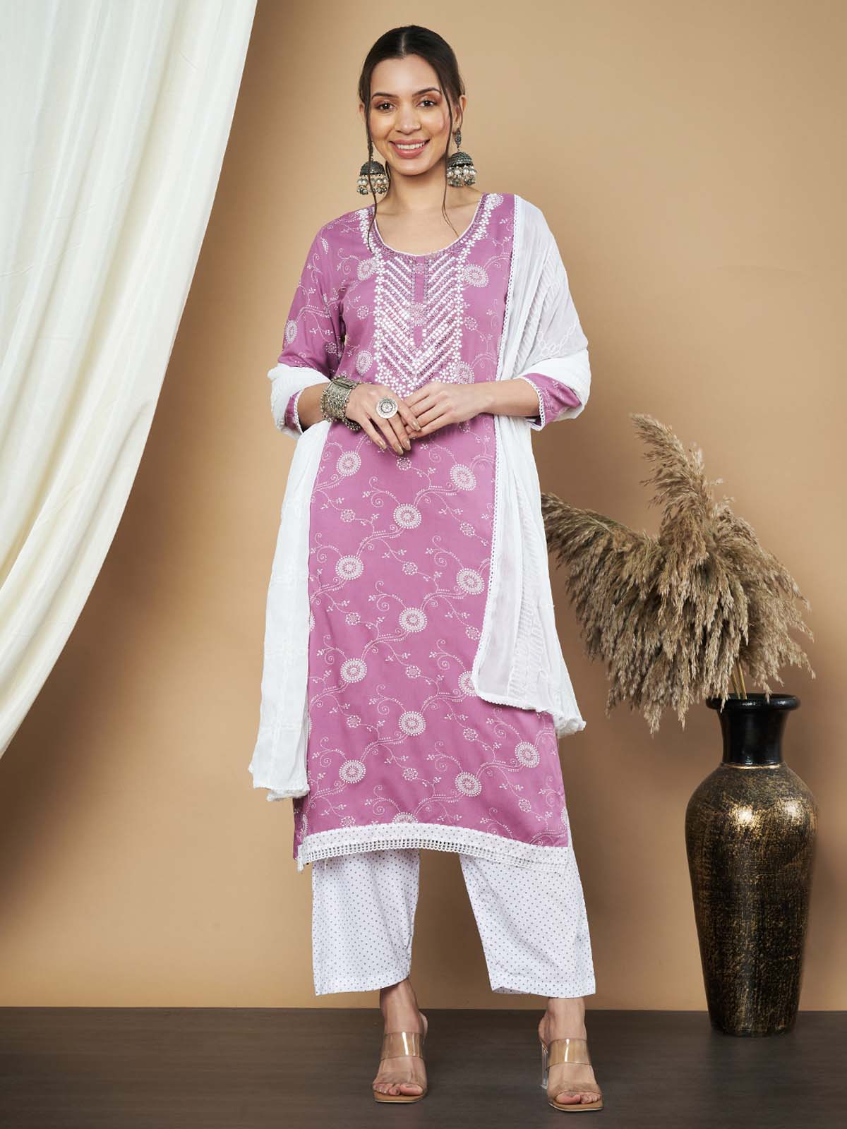 Label Khoj Ethnic Motifs Printed Sequins Embroidered Work Kurta,Trouser With  dupptta