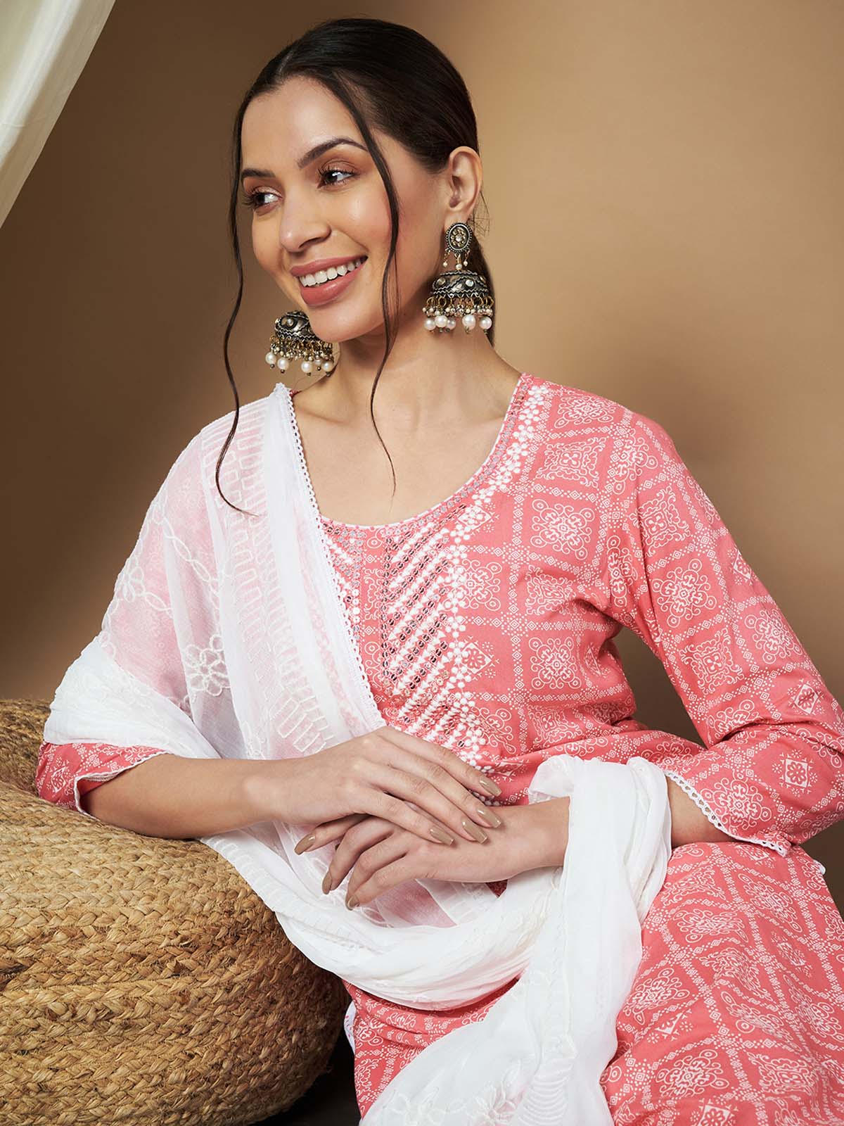 Label Khoj Ethnic Motifs Printed Sequins Embroidered Work Kurta,Trouser With  dupptta