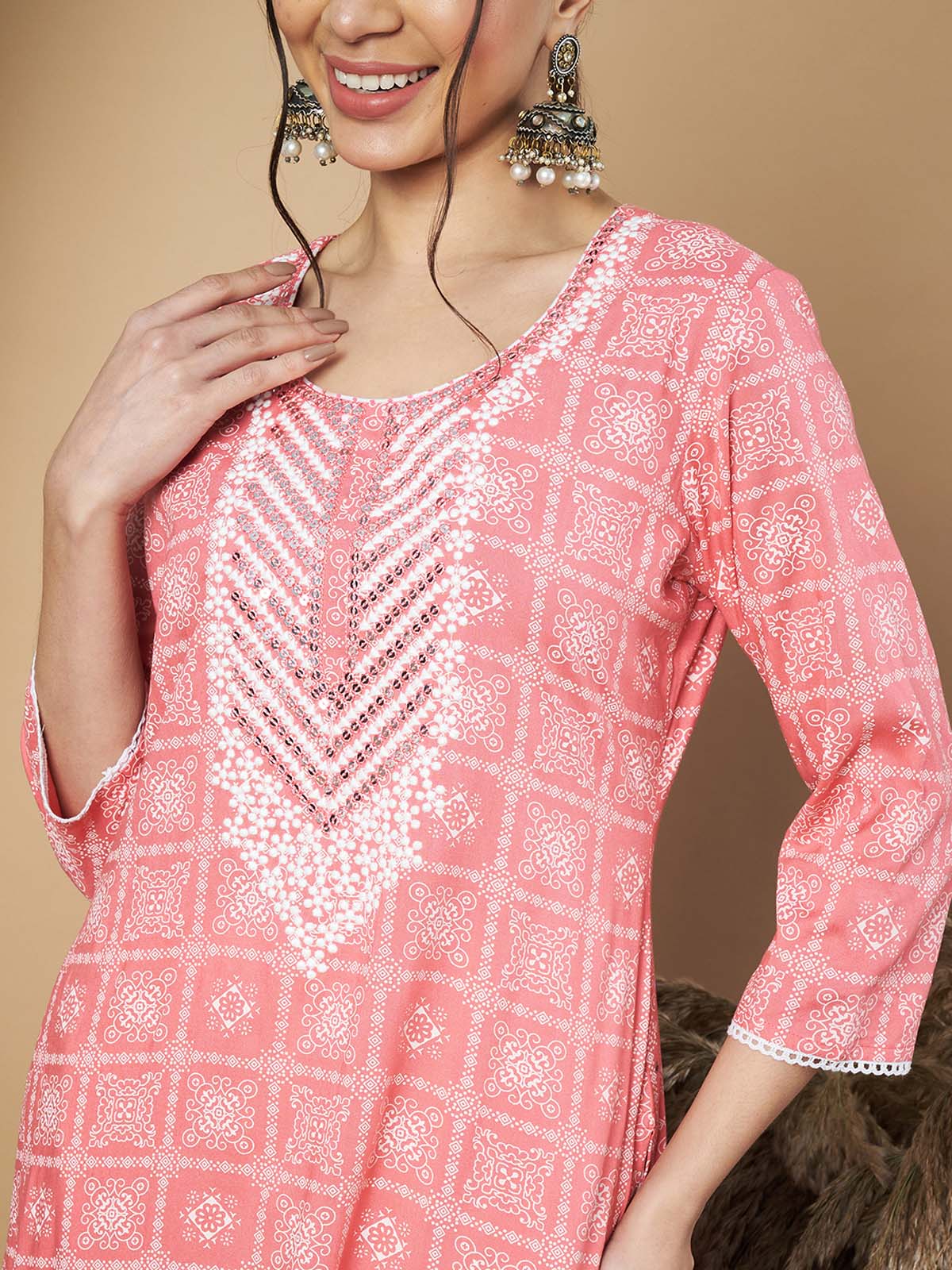 Label Khoj Ethnic Motifs Printed Sequins Embroidered Work Kurta,Trouser With  dupptta