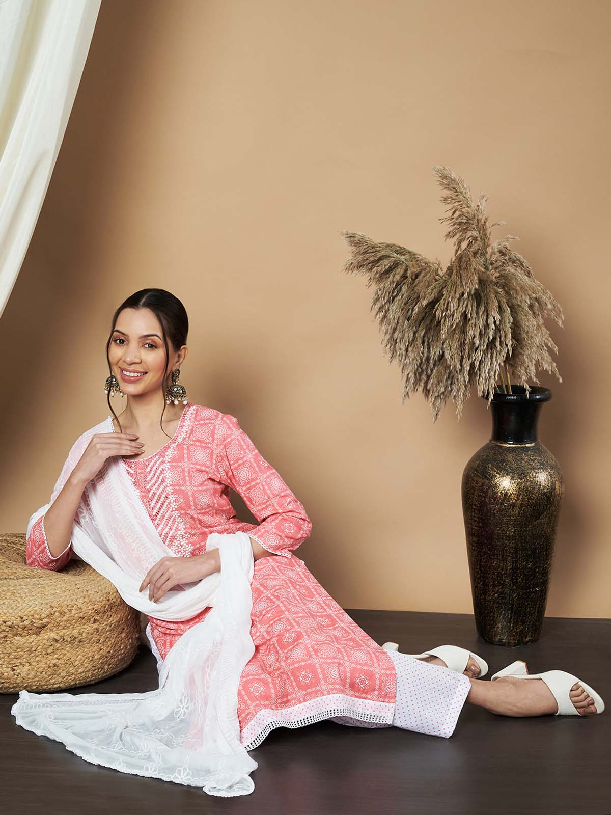 Label Khoj Ethnic Motifs Printed Sequins Embroidered Work Kurta,Trouser With  dupptta