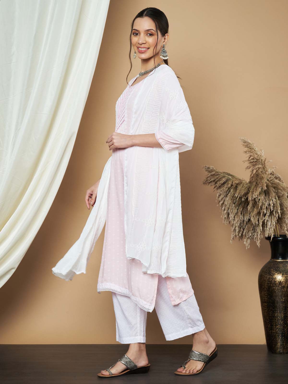 Label Khoj Ethnic Motifs Printed Sequins Embroidered Work Kurta,Trouser With  dupptta