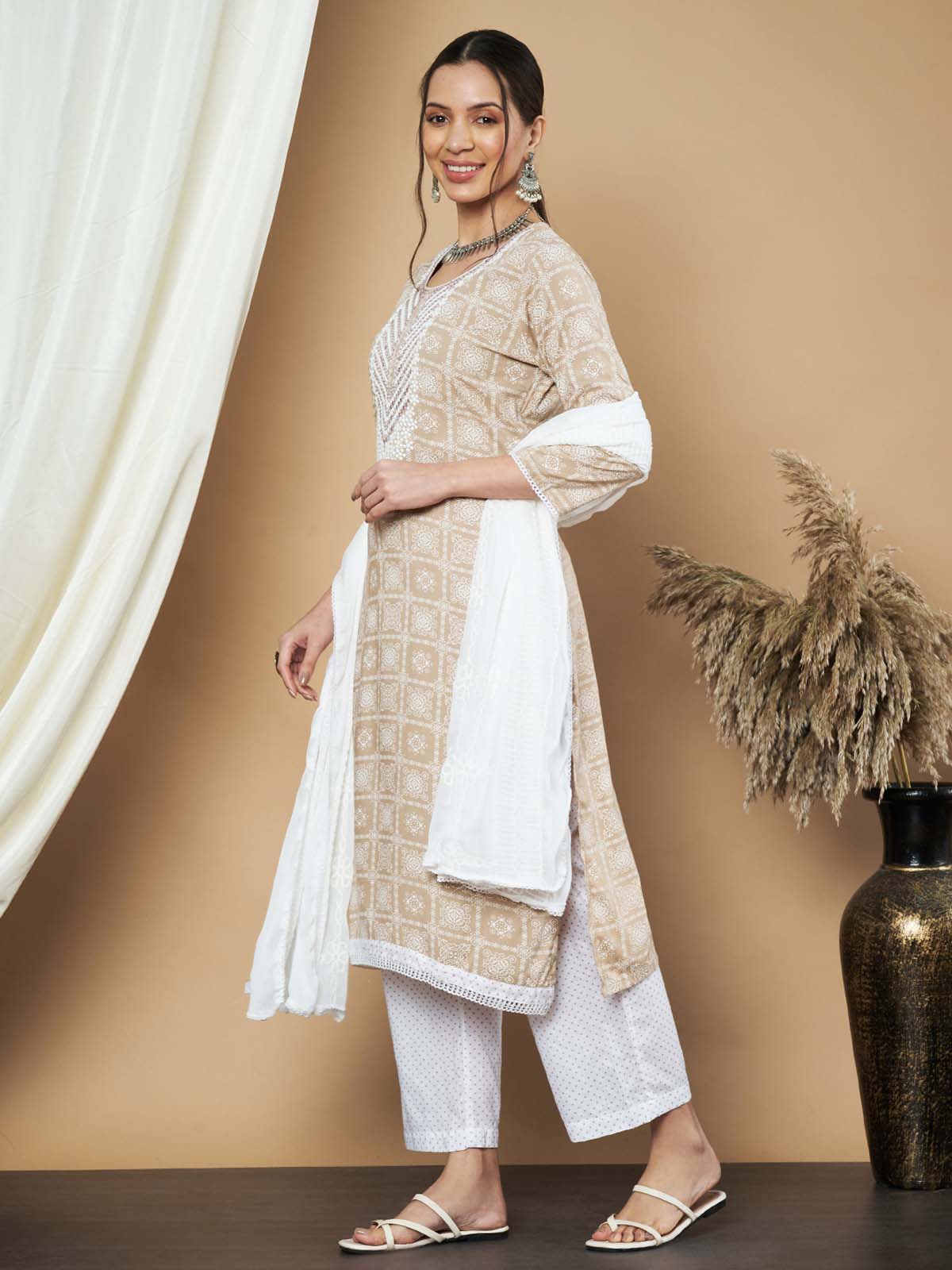Label Khoj Ethnic Motifs Printed Sequins Embroidered Work Kurta,Trouser With  dupptta