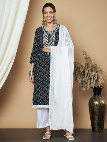 Label Khoj Ethnic Motifs Printed Sequins Embroidered Work Kurta,Trouser With  dupptta