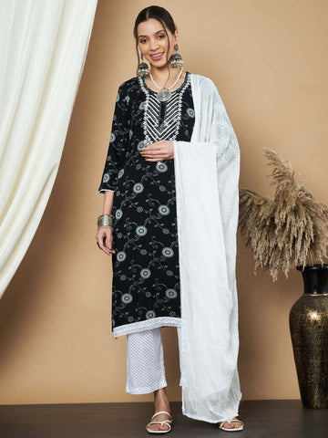 Label Khoj Ethnic Motifs Printed Sequins Embroidered Work Kurta,Trouser With  dupptta
