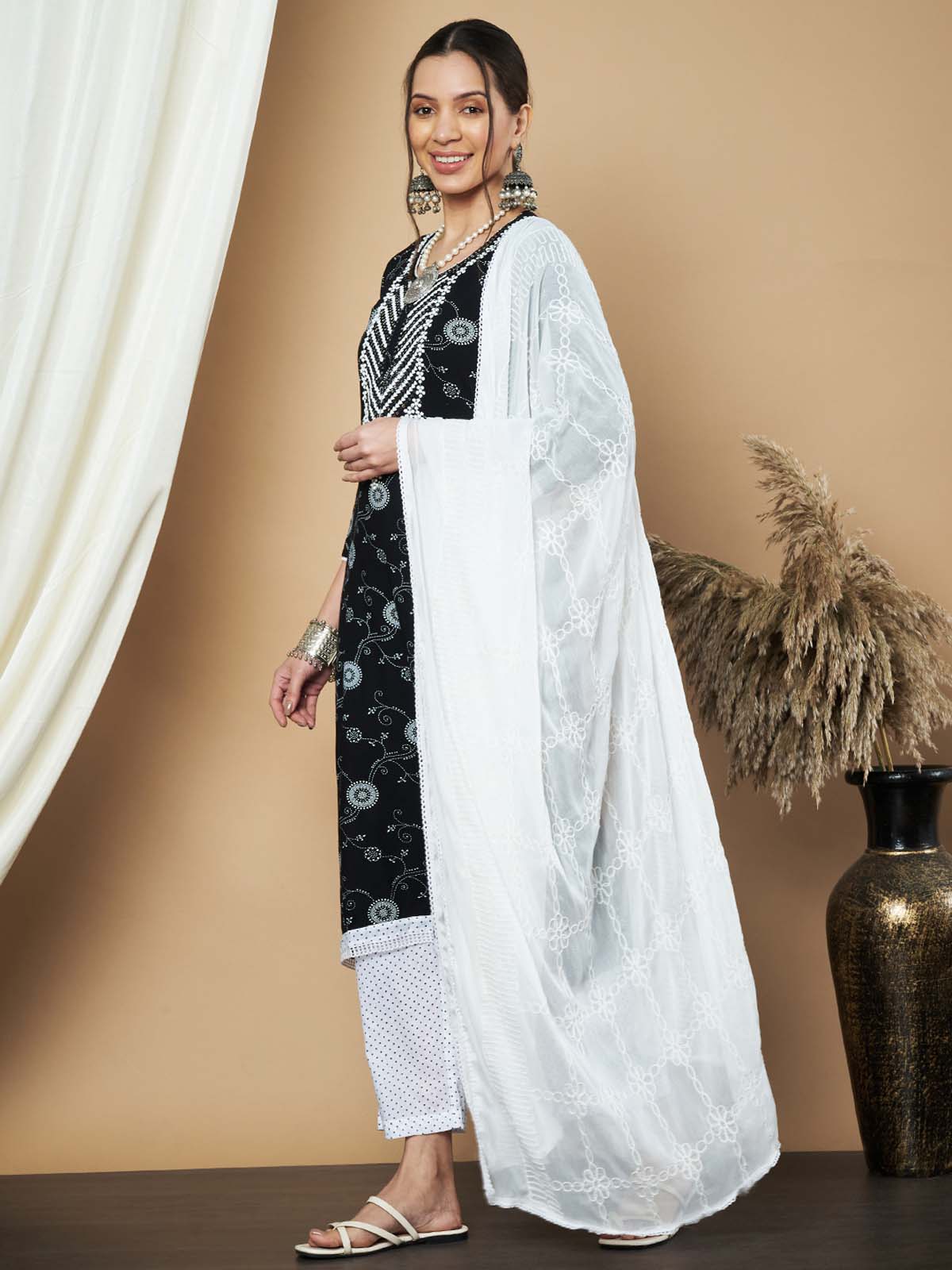 Label Khoj Ethnic Motifs Printed Sequins Embroidered Work Kurta,Trouser With  dupptta