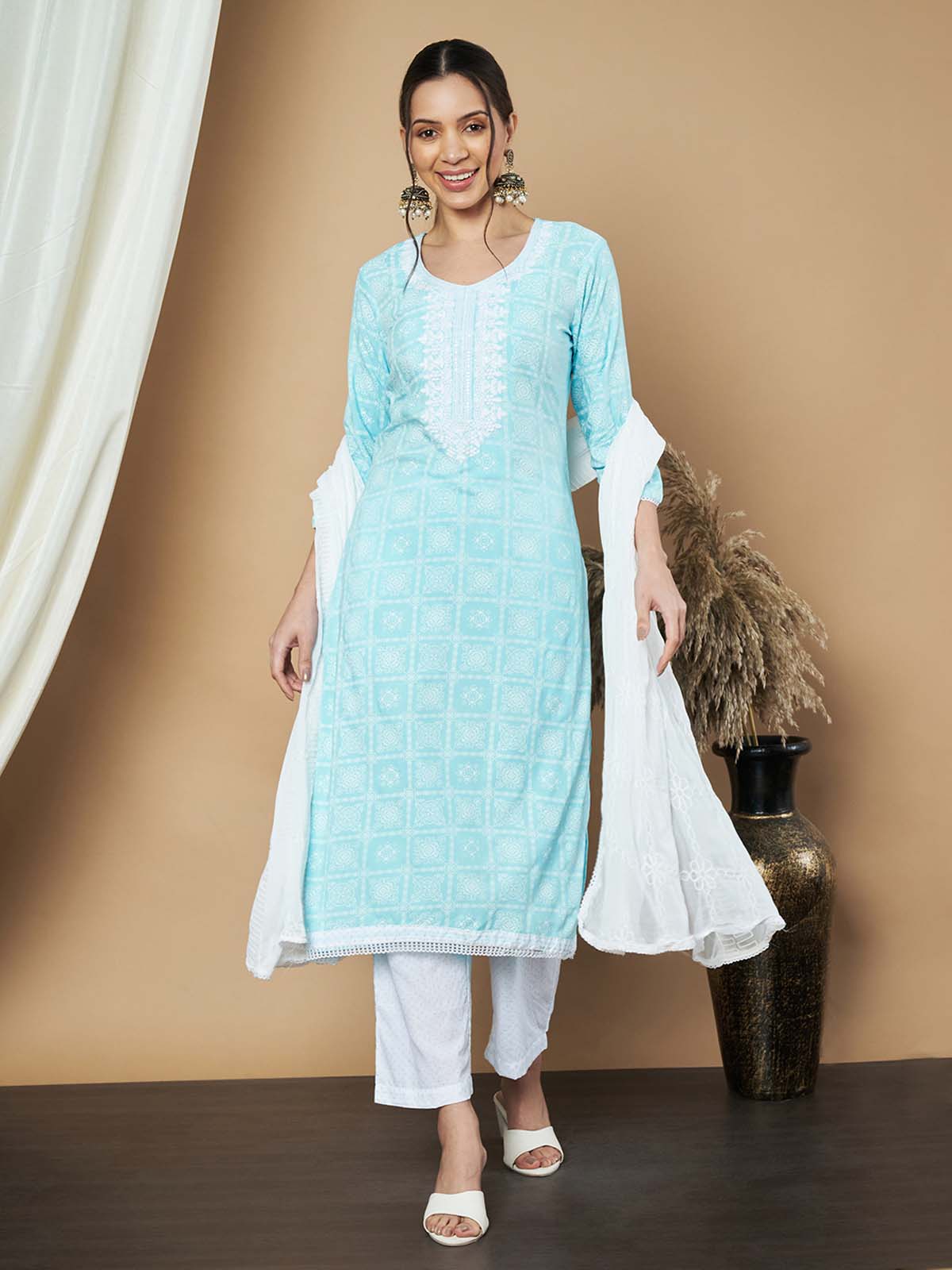 Label Khoj Ethnic Motifs Printed Sequins Embroidered Work Kurta,Trouser With  dupptta
