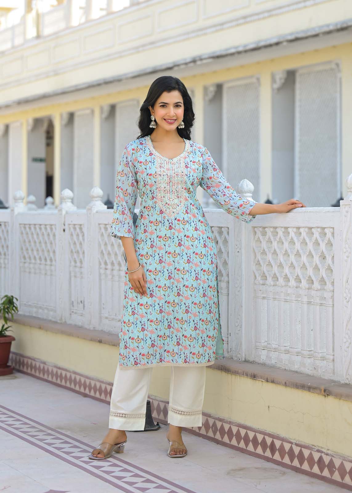 Label Khoj Women cotton kurta, trouser and dupptta set