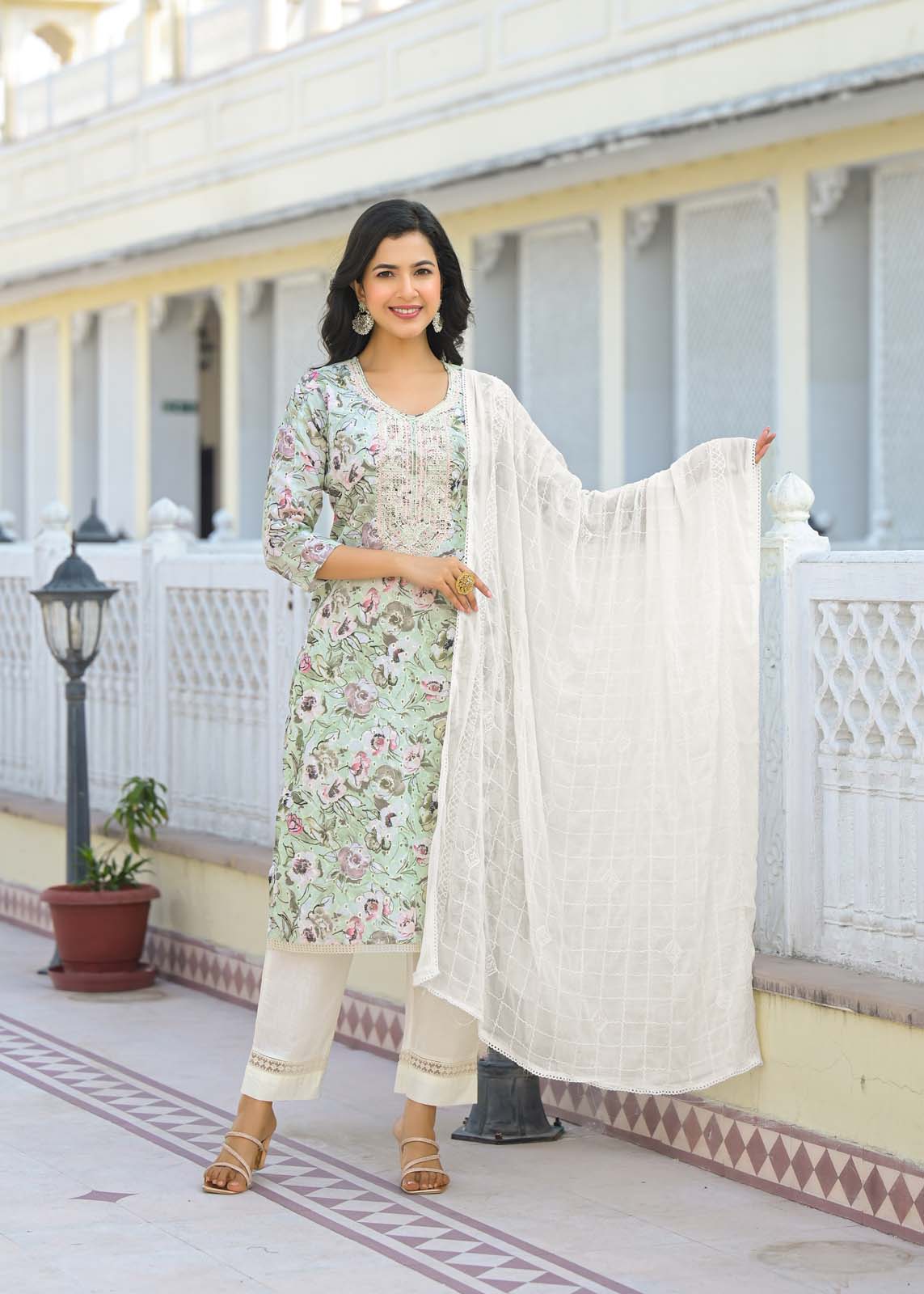 Label Khoj Women cotton kurta, trouser and dupptta set