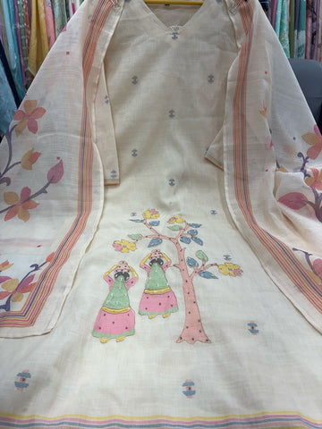 Label khoj lilen kurta , trouser and dupptta set