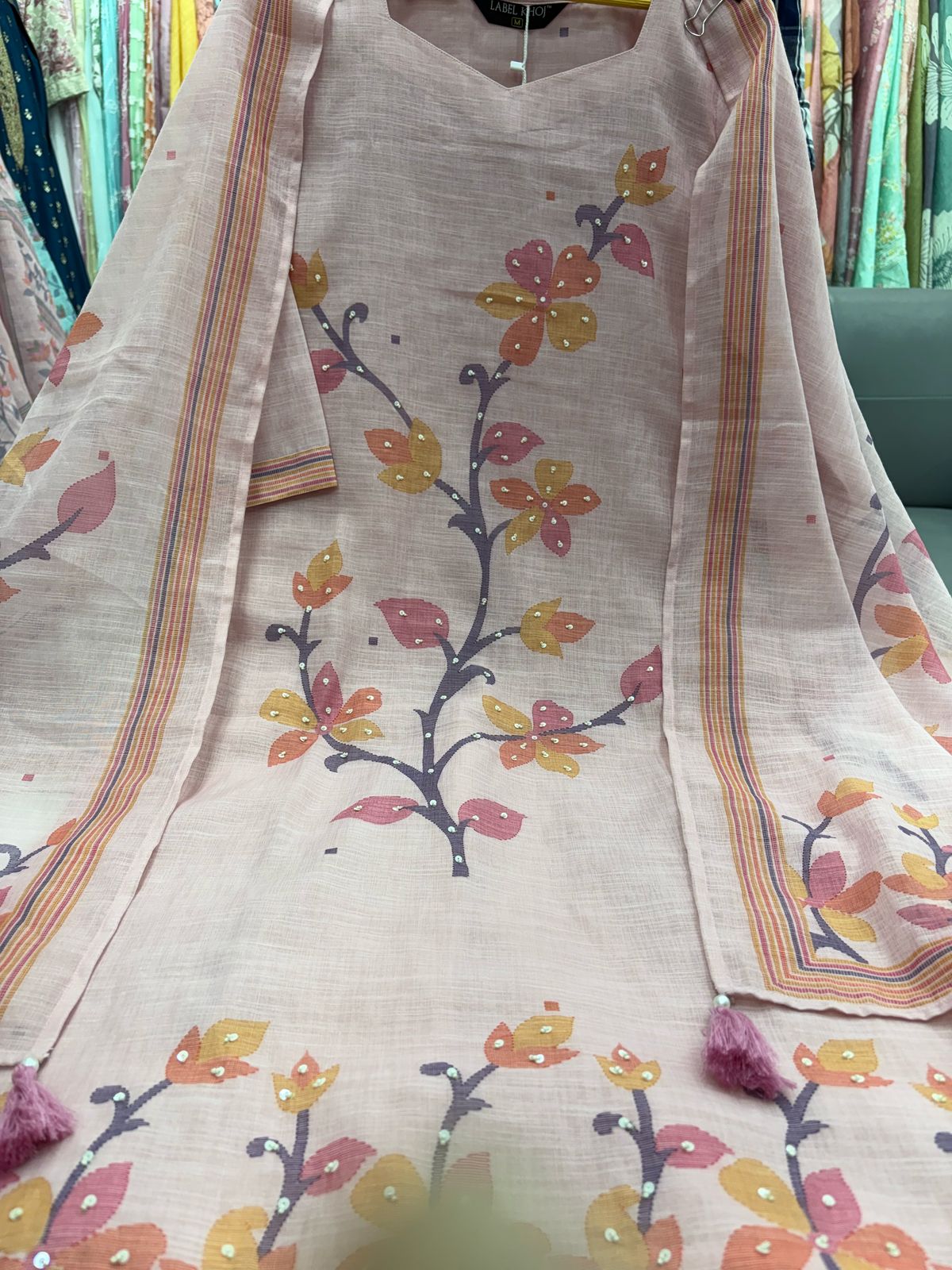 Label khoj lilen kurta , trouser and dupptta set