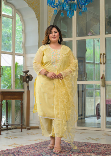 Label Khoj Women's Chanderi Embroidered Kurta with Pant and Dupatta