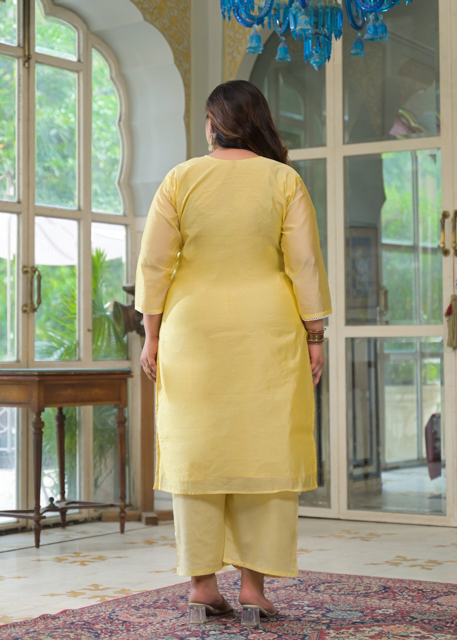 Label Khoj Women's Chanderi Embroidered Kurta with Pant and Dupatta