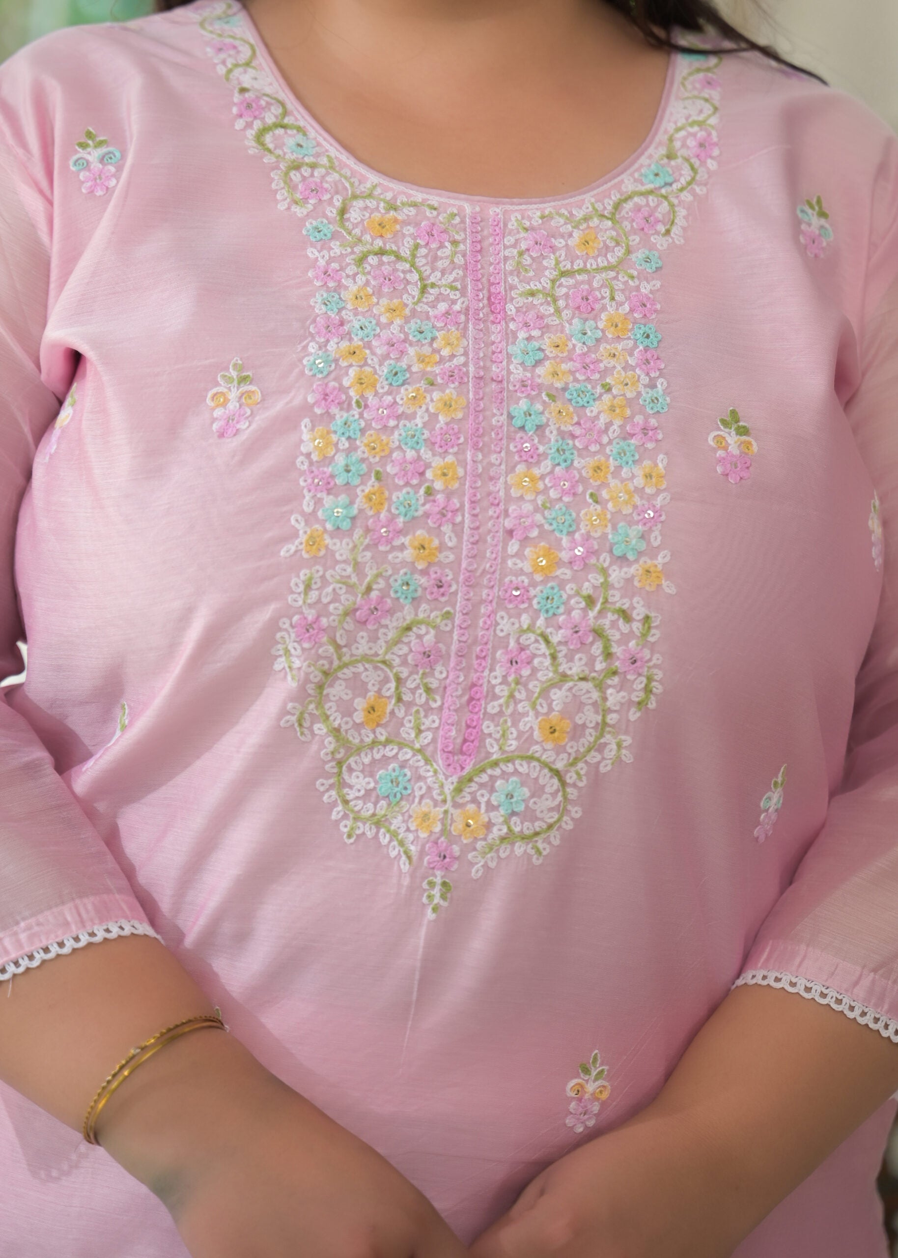 Label Khoj Women's Chanderi Embroidered Kurta with Pant and Dupatta