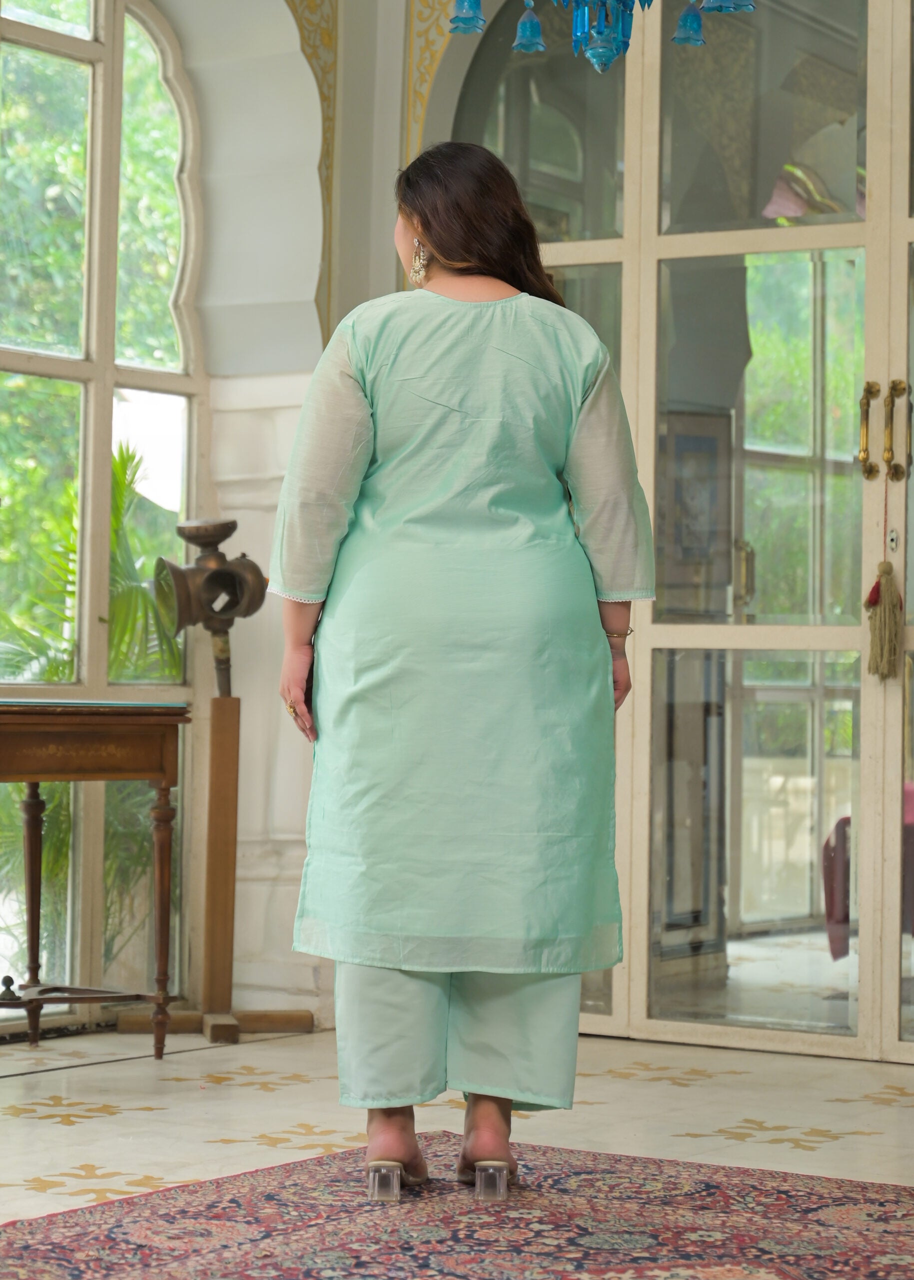 Label Khoj Women's Chanderi Embroidered Kurta with Pant and Dupatta