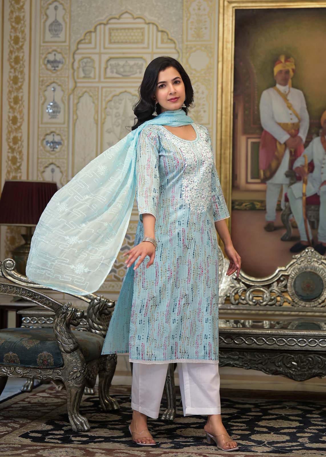 Label Khoj Women cotton kurta, trouser and dupptta set