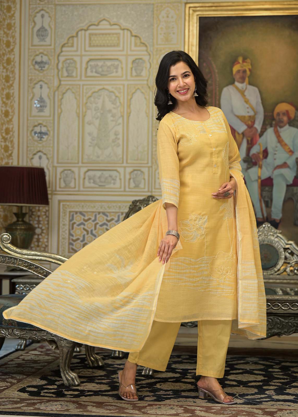 Label Khoj Women Lilen kurta, trouser and dupptta set