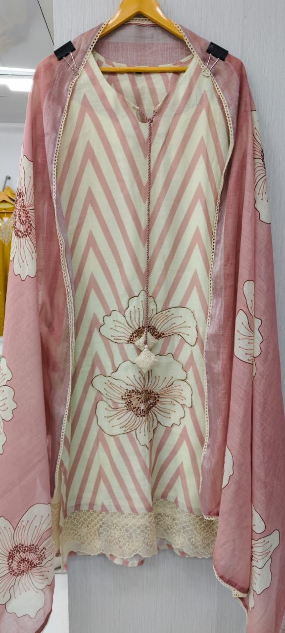 Label Khoj Women Lilen kurta, trouser and dupptta set