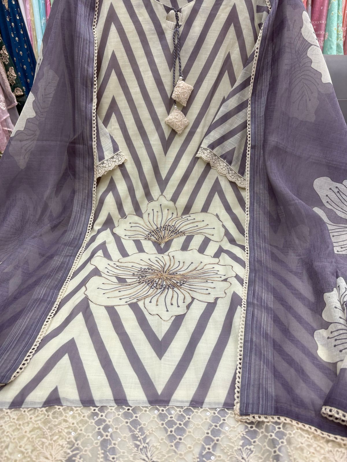 Label Khoj Women Lilen kurta, trouser and dupptta set