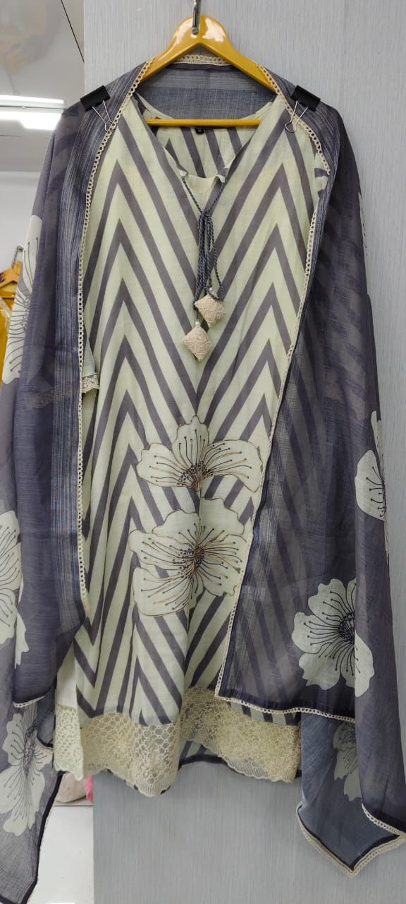 Label Khoj Women Lilen kurta, trouser and dupptta set