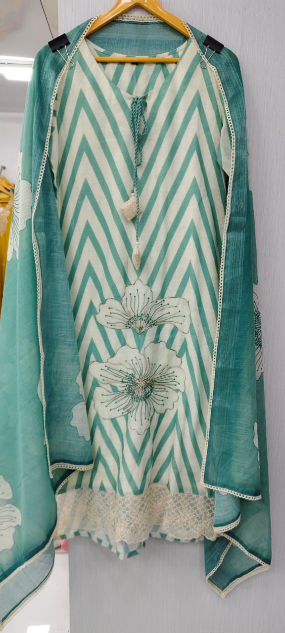 Label Khoj Women Lilen kurta, trouser and dupptta set