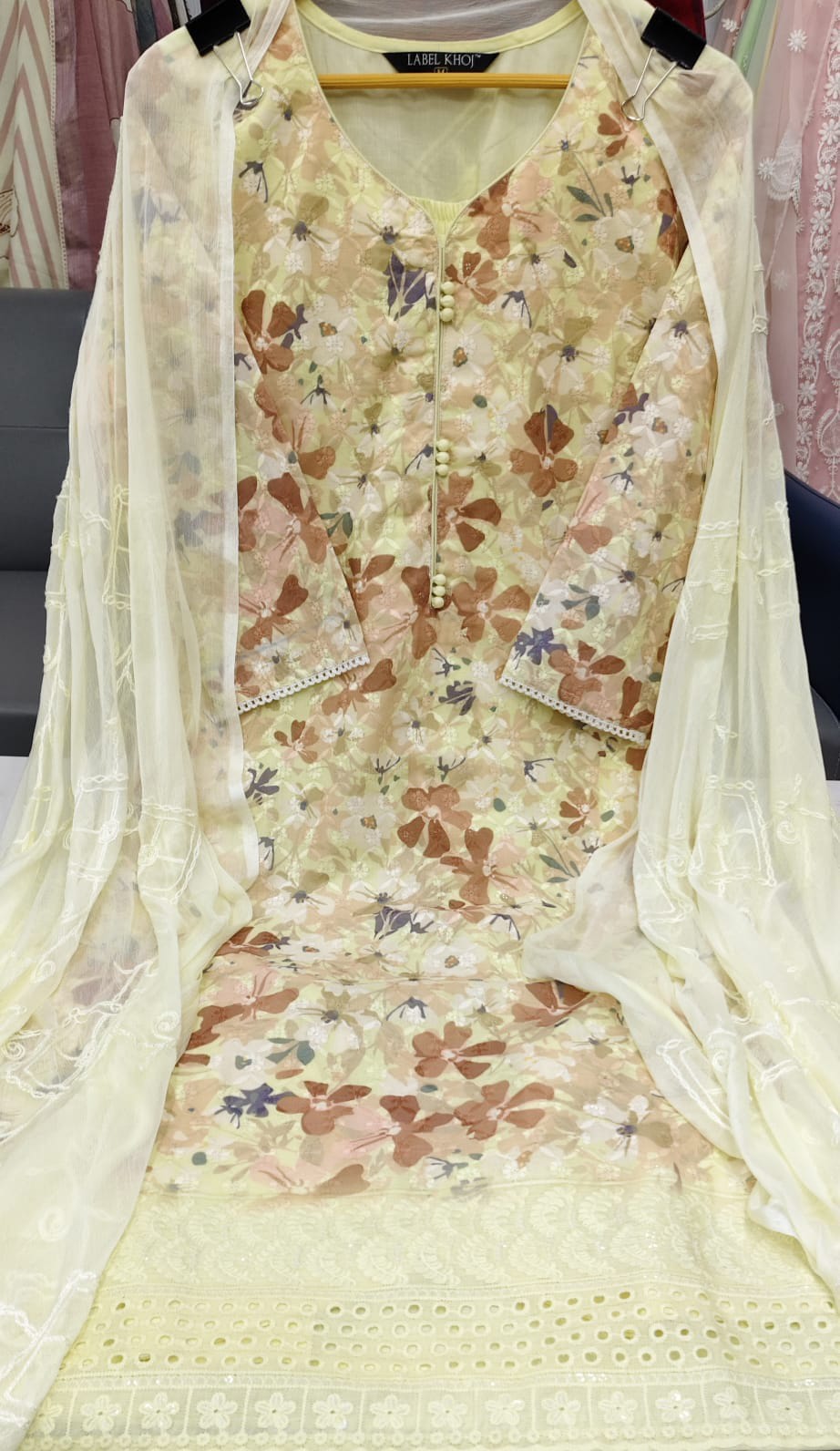 Label khoj chiffly print kurta with pant and dupatta