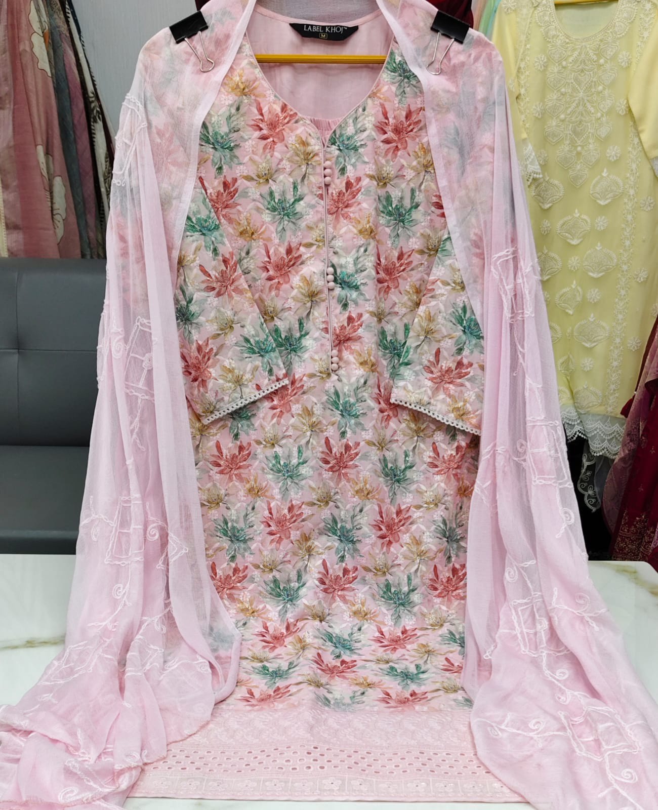 Label khoj chiffly print kurta with pant and dupatta