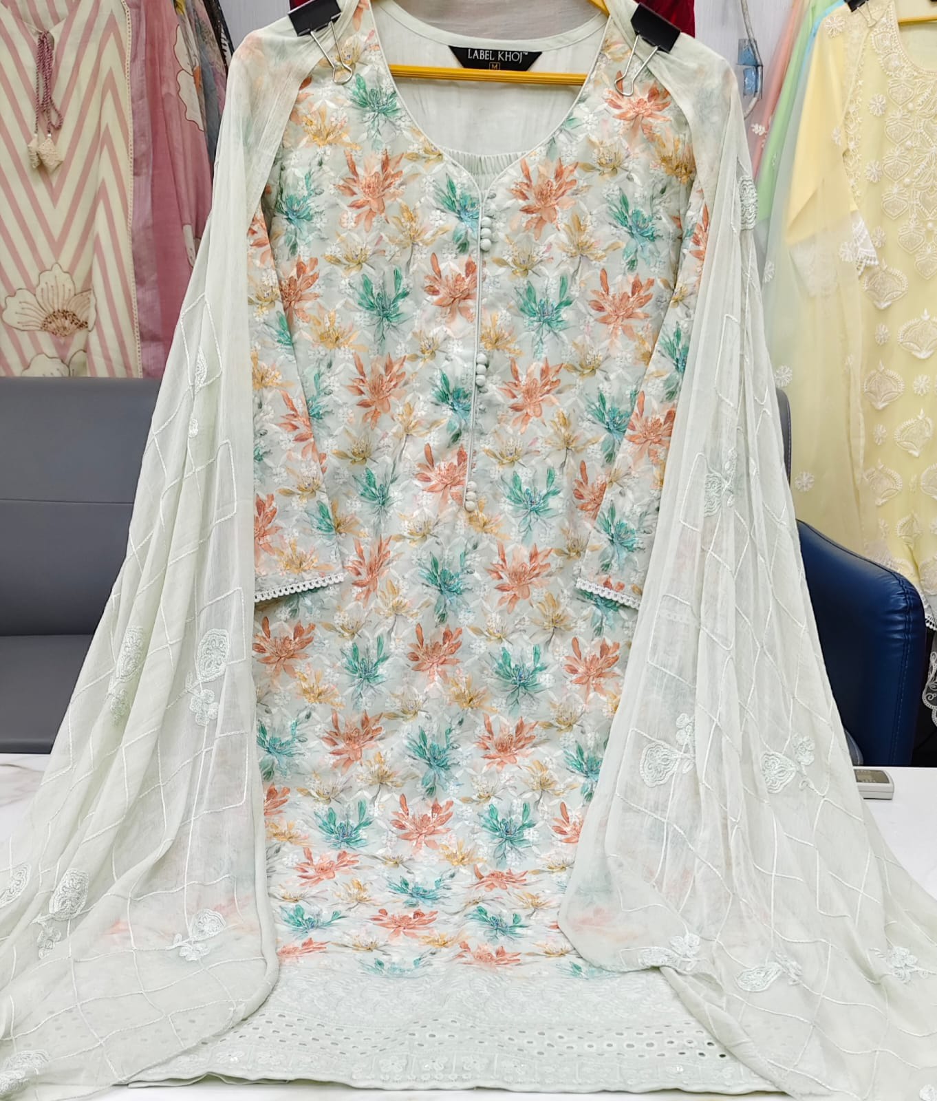 Label khoj chiffly print kurta with pant and dupatta