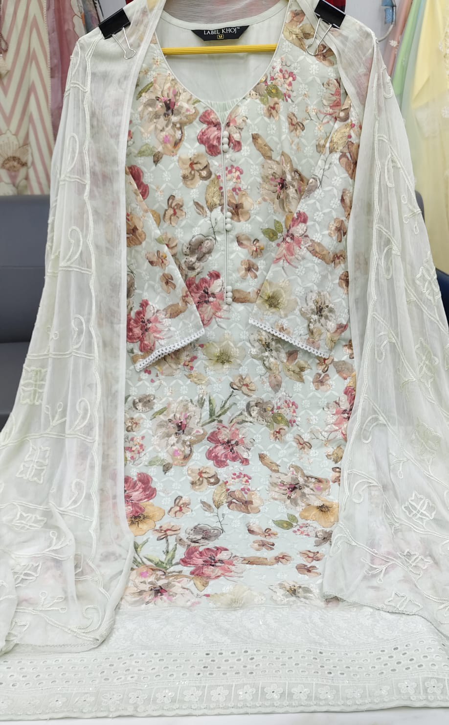 Label khoj chiffly print kurta with pant and dupatta