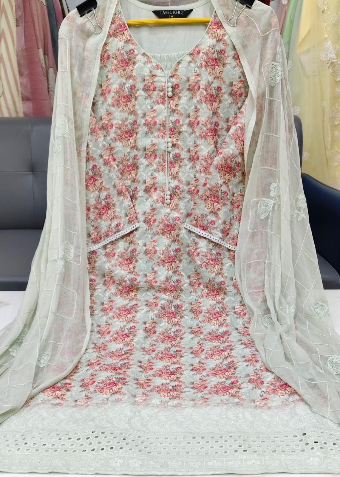Label khoj chiffly print kurta with pant and dupatta