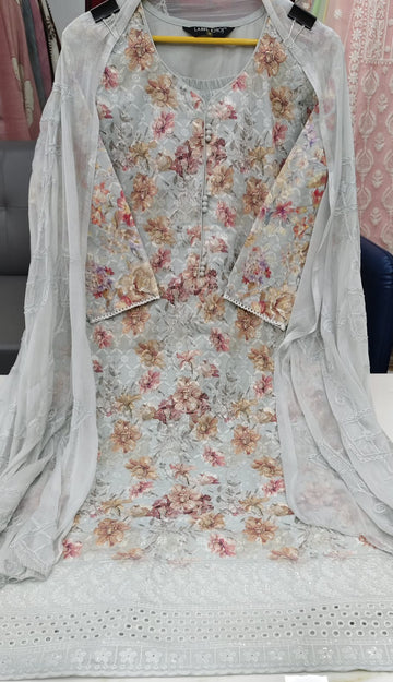 Label khoj chiffly print kurta with pant and dupatta