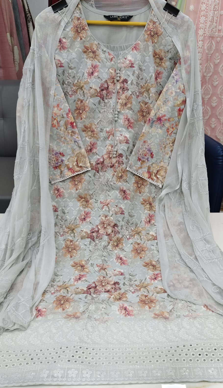 Label khoj chiffly print kurta with pant and dupatta