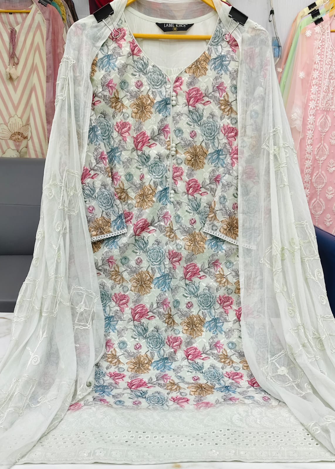 Label khoj chiffly print kurta with pant and dupatta