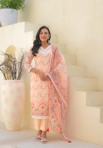 Label Khoj Women Lilen kurta, trouser and dupptta set