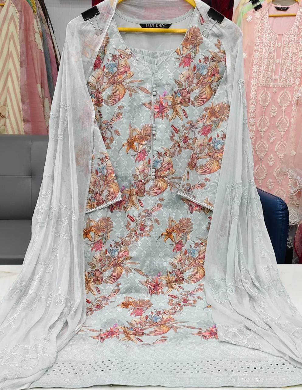 Label khoj chiffly print kurta with pant and dupatta