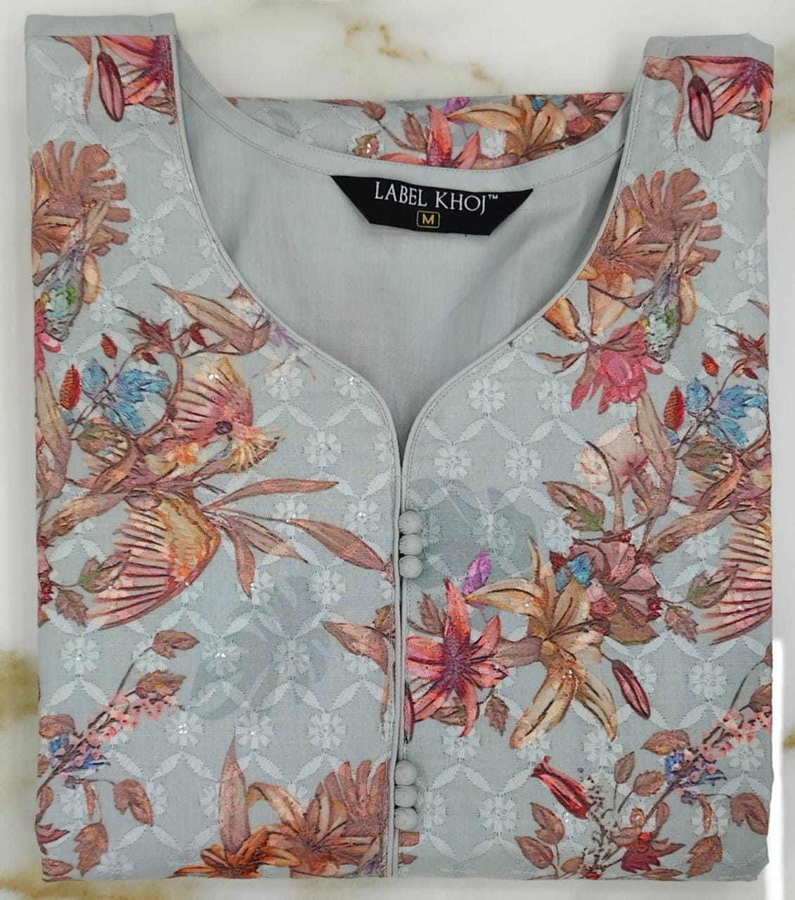Label khoj chiffly print kurta with pant and dupatta