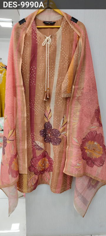 Label Khoj Women Lilen kurta, trouser and dupptta set