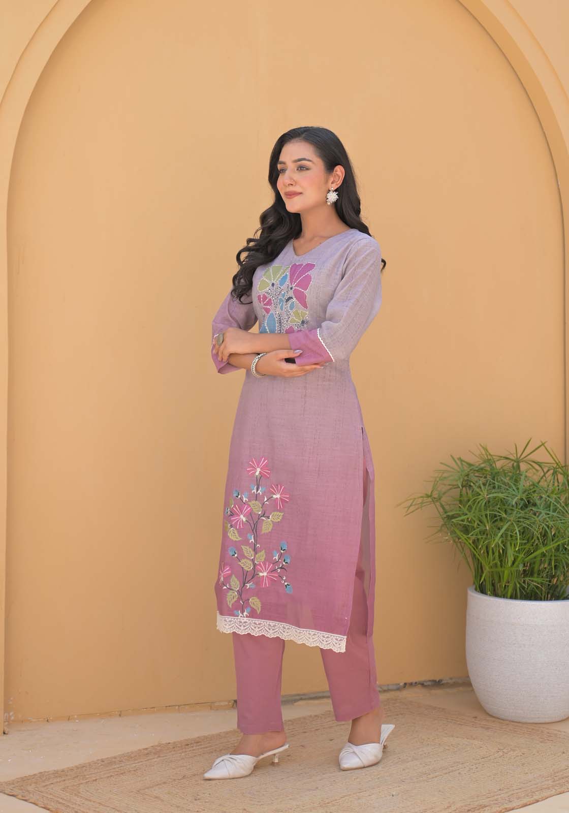 Label Khoj Women Lilen kurta, trouser and dupptta set