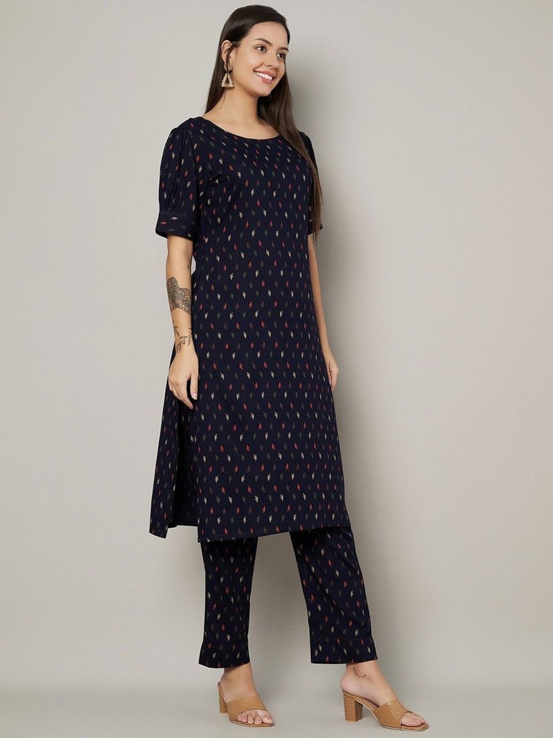 Label Khoj Womens Blue Rayon Printed Coord Set
