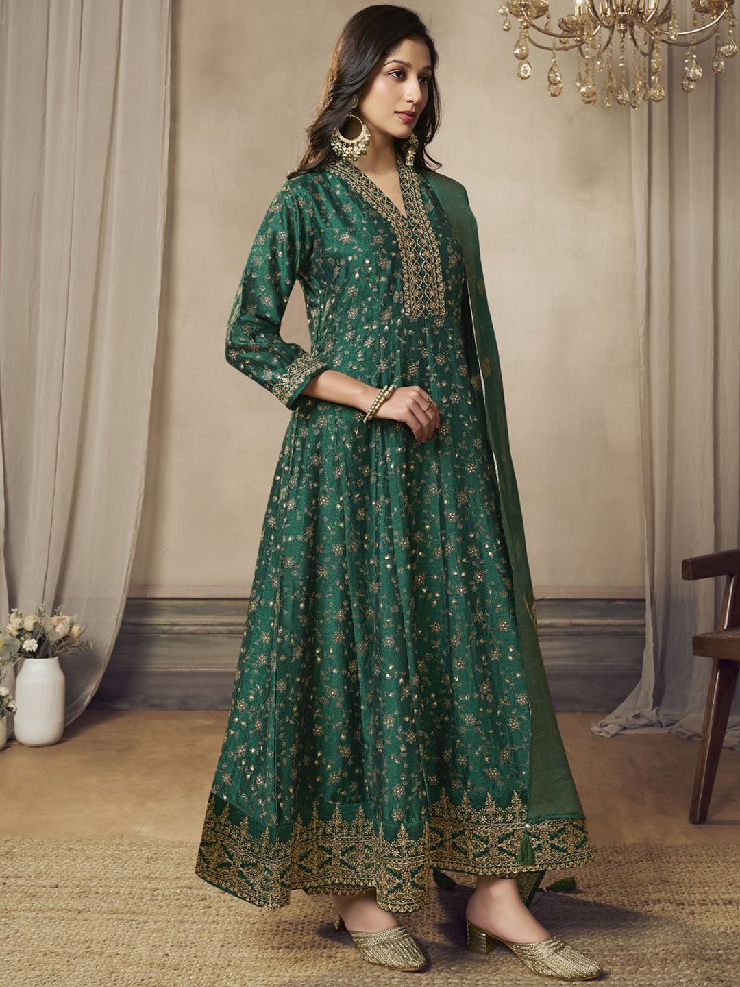 Label khoj Beautiful Anarkali kurta With Pant and Dupatta Set
