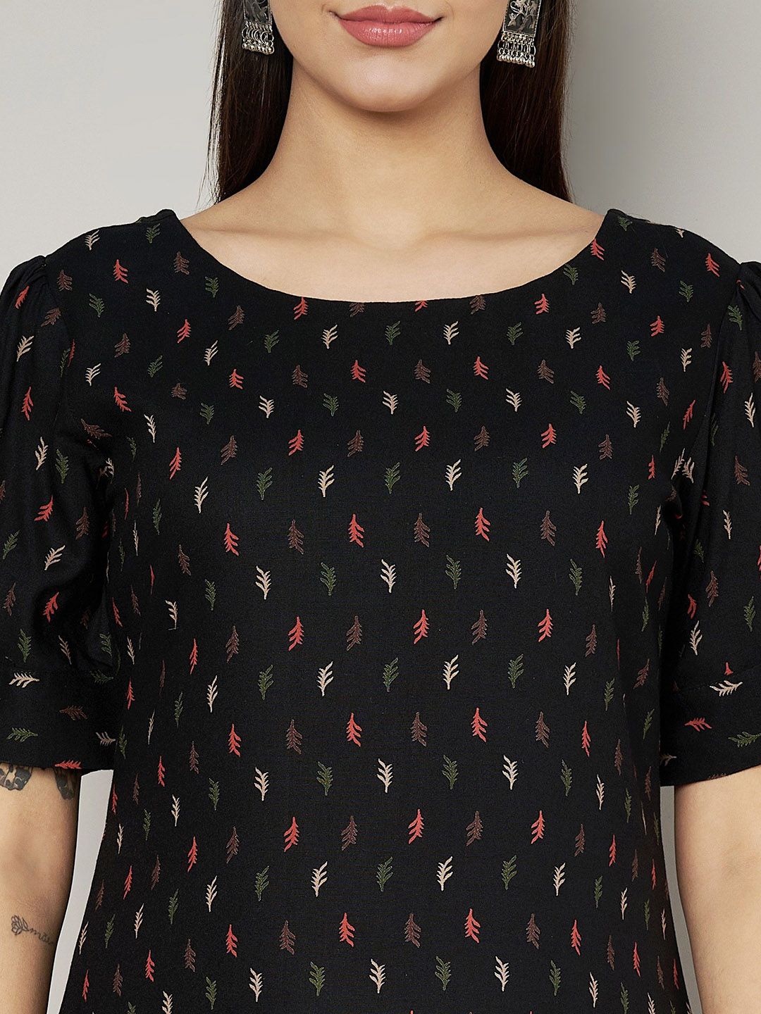 Label Khoj Womens Black Rayon Printed Coord Set