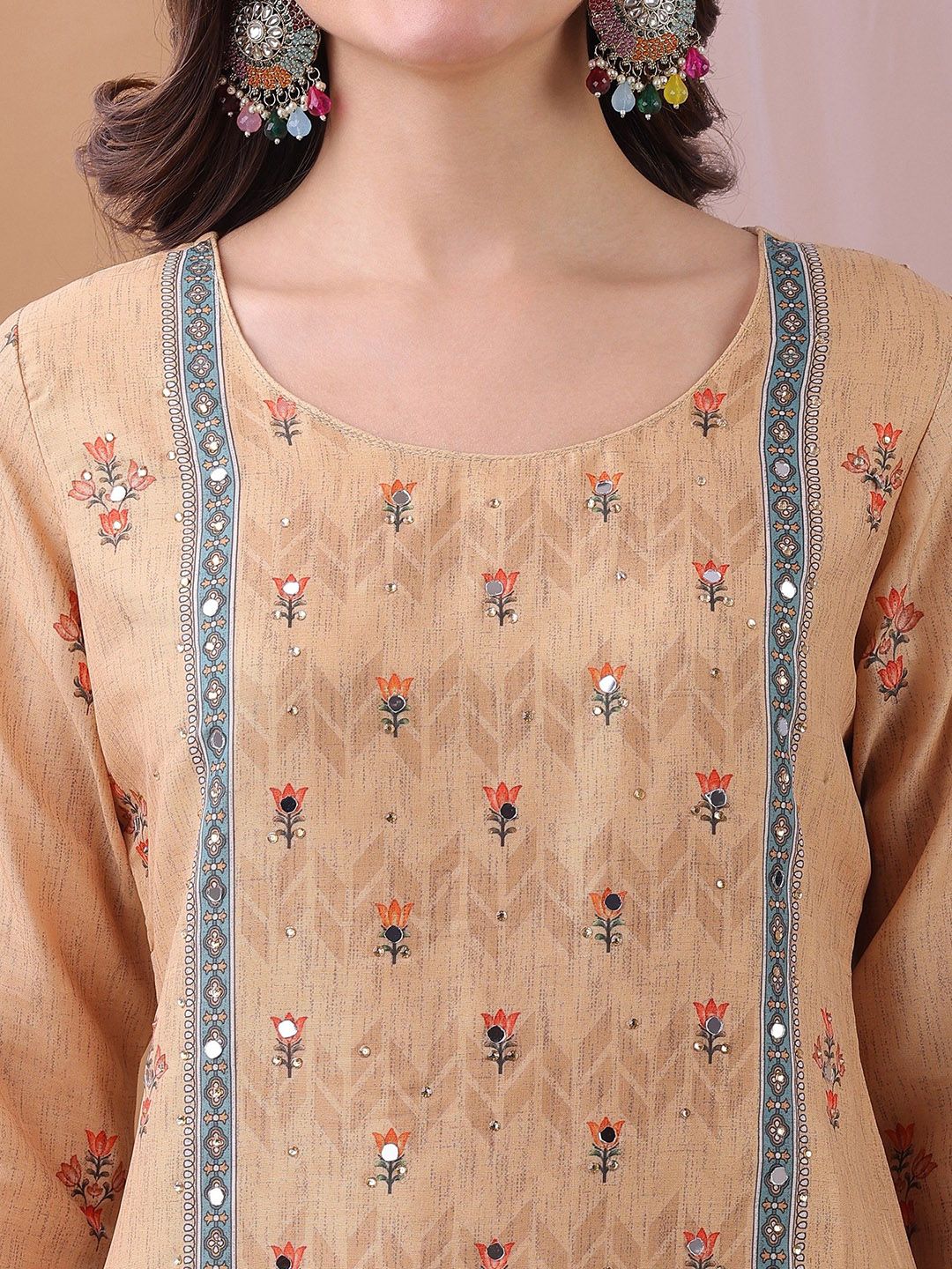 Label Khoj Women's Silk Blend Handwork Kurta with Pant and Dupatta