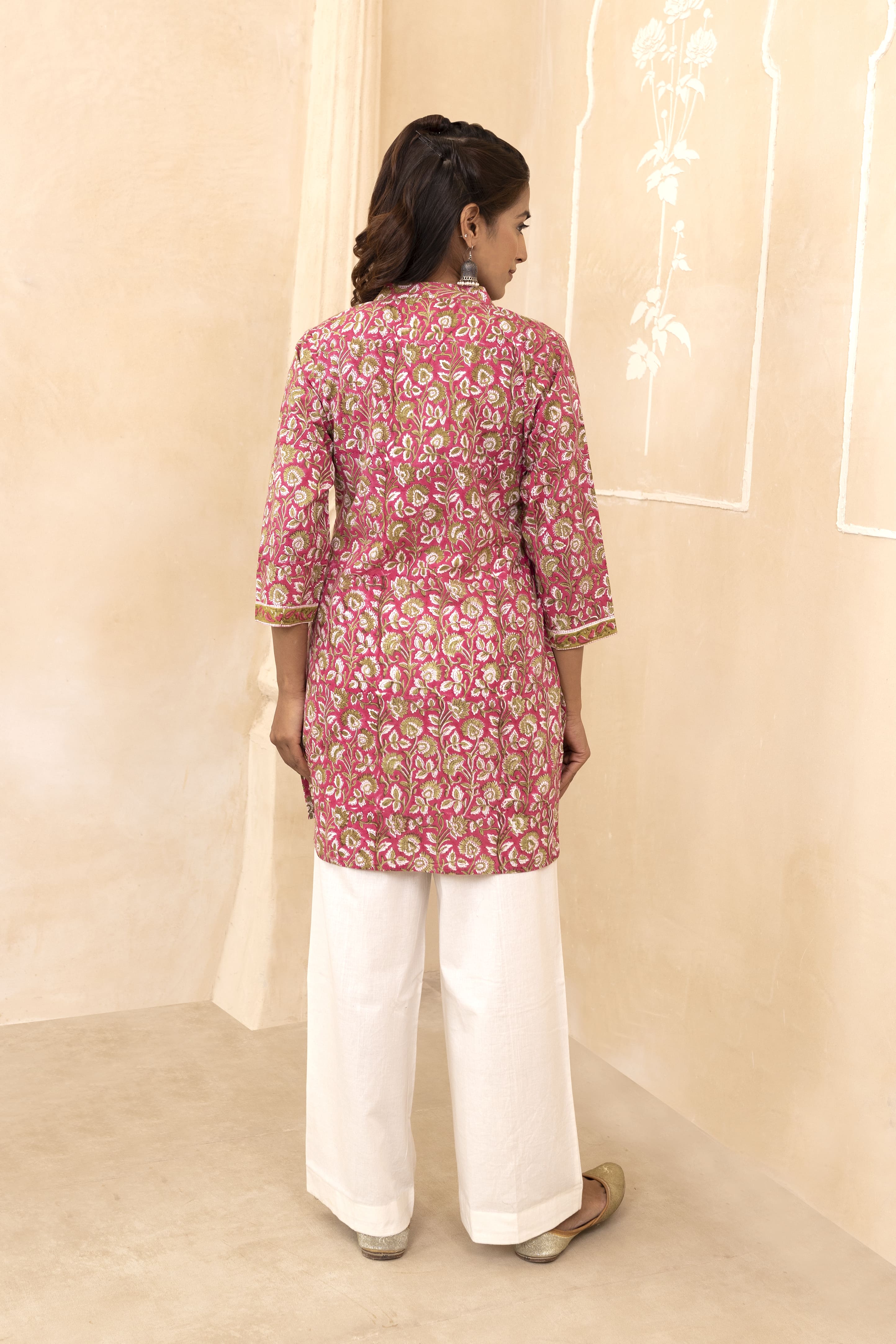 Raspberry Pink Handblock Printed Short Kurti