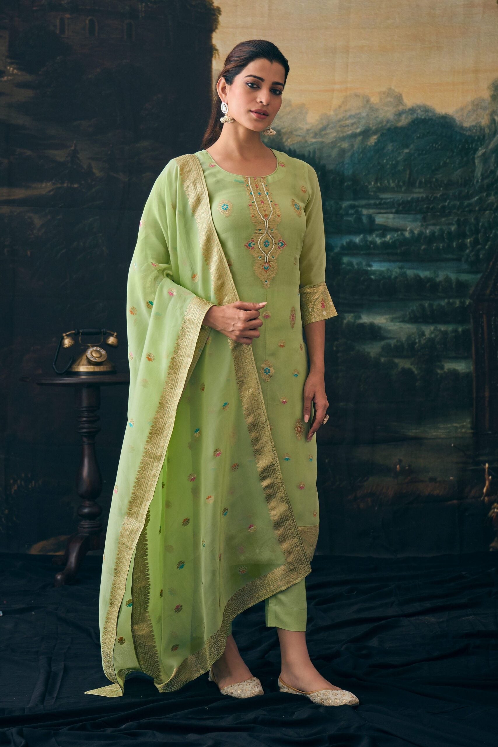 Label khoj Pure viscose Georgette silk with heavy Meena and handwork kurta set