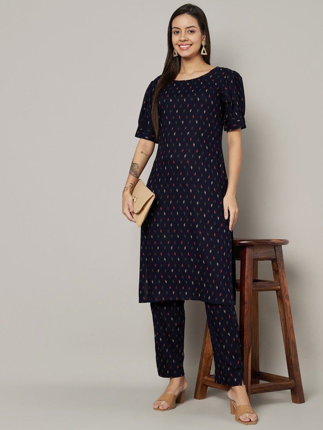 Label Khoj Womens Blue Rayon Printed Coord Set