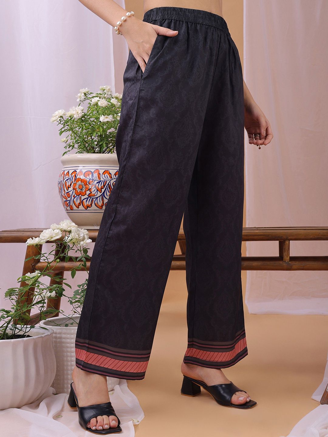 Label Khoj Women's Silk Blend Handwork Kurta with Pant and Dupatta