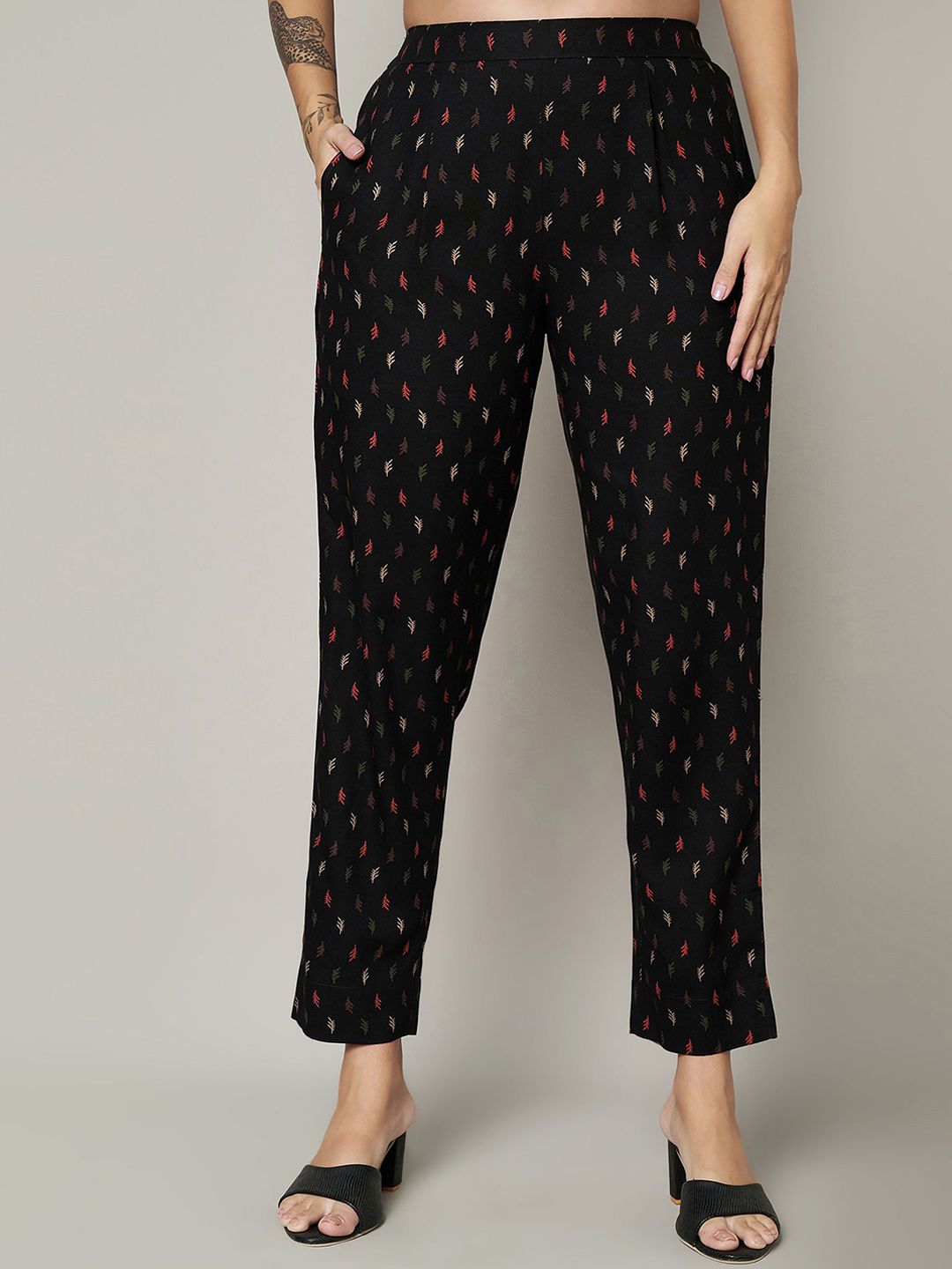 Label Khoj Womens Black Rayon Printed Coord Set