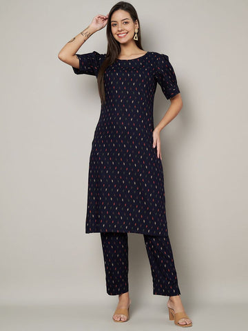 Label Khoj Womens Blue Rayon Printed Coord Set