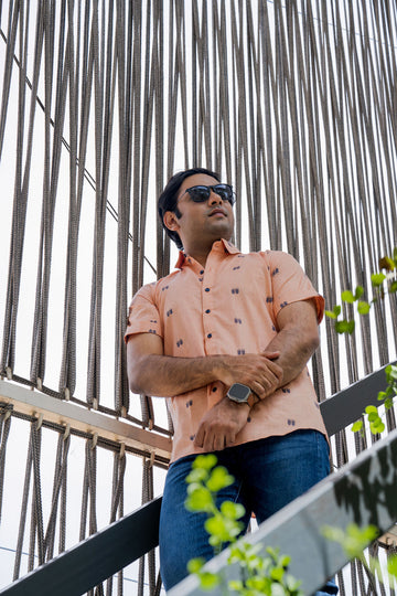 Peach Navy Jacquard Shirt